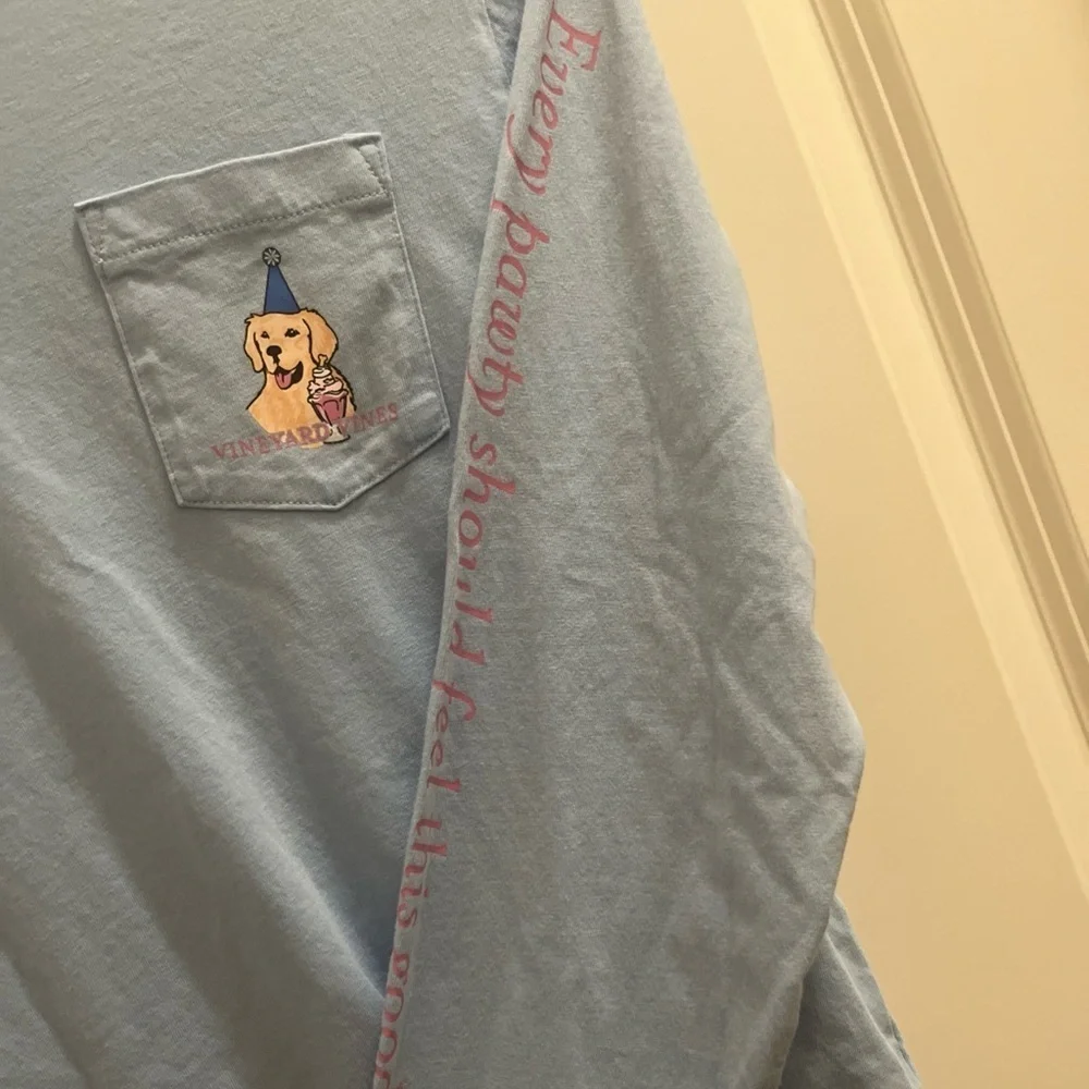 Vineyard Vines Long Sleeve Dog Party Animal Graphic T-Shirt Youth Size Md 12-14